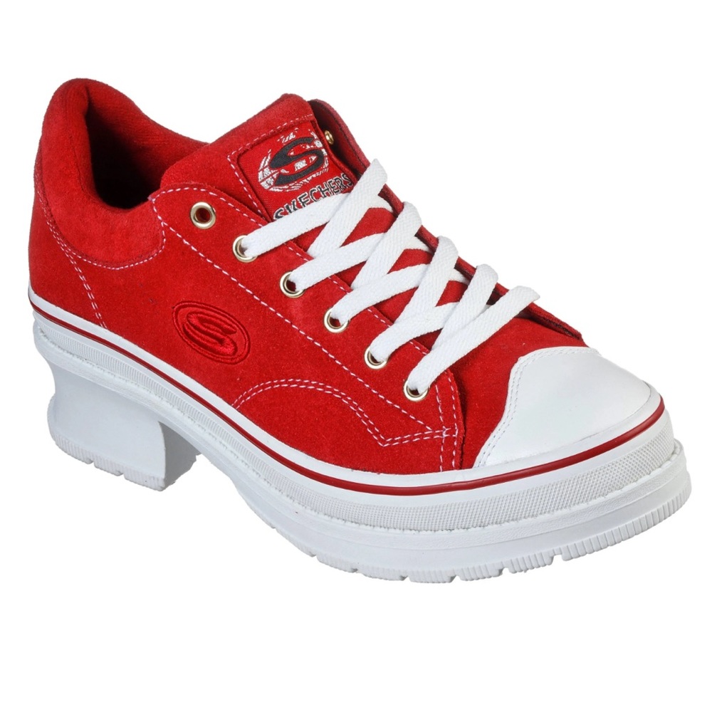 Skechers Retro Red Heartbeats Softy Heeled Sneakers Size 9